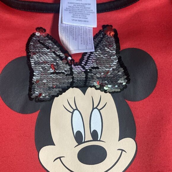 Disney Minnie Mouse Party Dress Red Black Tulle Sequins Hood Child Size S 6/6x - Picture 8 of 10